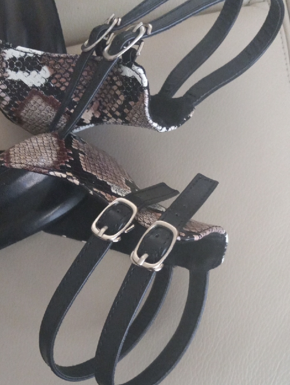 Black Suede & Snake-Print Ankle Strap Heels Size EU/ 40 Elegant & Sexy Heels - Picture 10 of 14